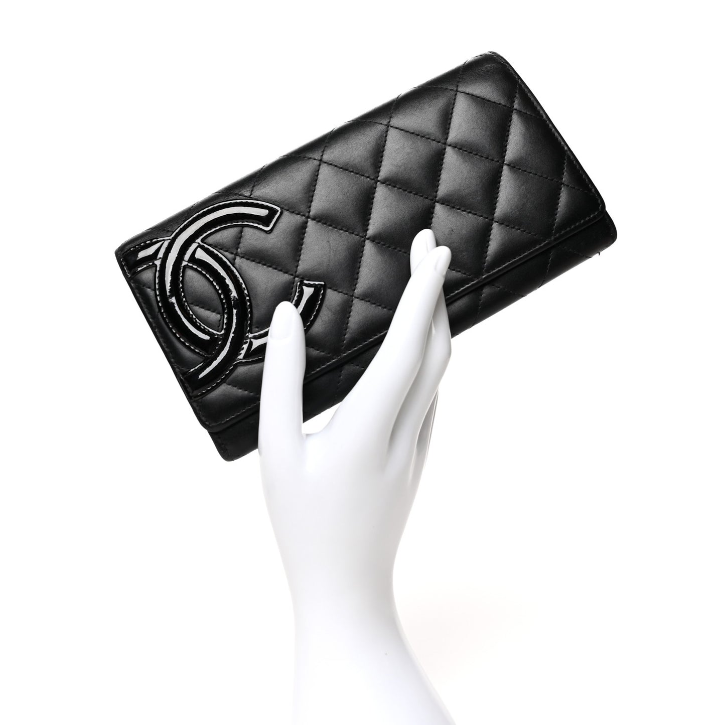Calfskin Quilted Cambon Gusset Flap Wallet Black