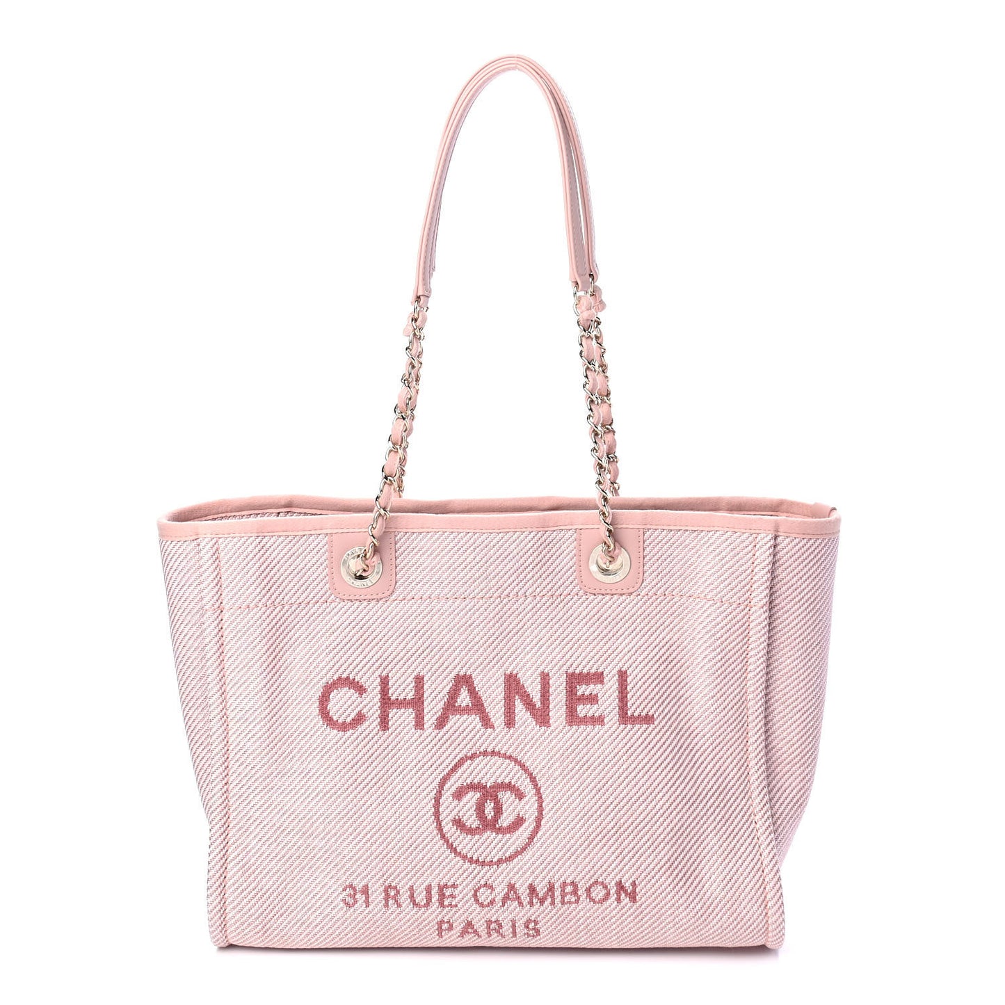 Mixed Fibers Calfskin Small Deauville Tote Rose Pink