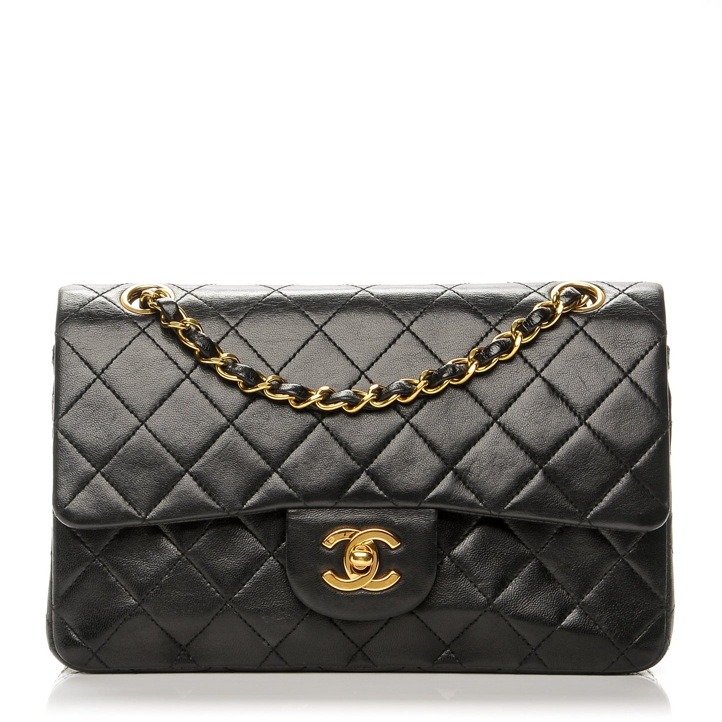 Lambskin Quilted Small Double Flap Black