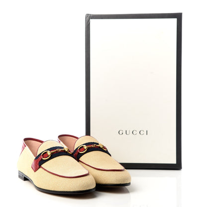 Gucci Canvas Malaga Kid Web Womens Horsebit Brixton Loafers 37 Sand Romantic Cerise 11 of 11