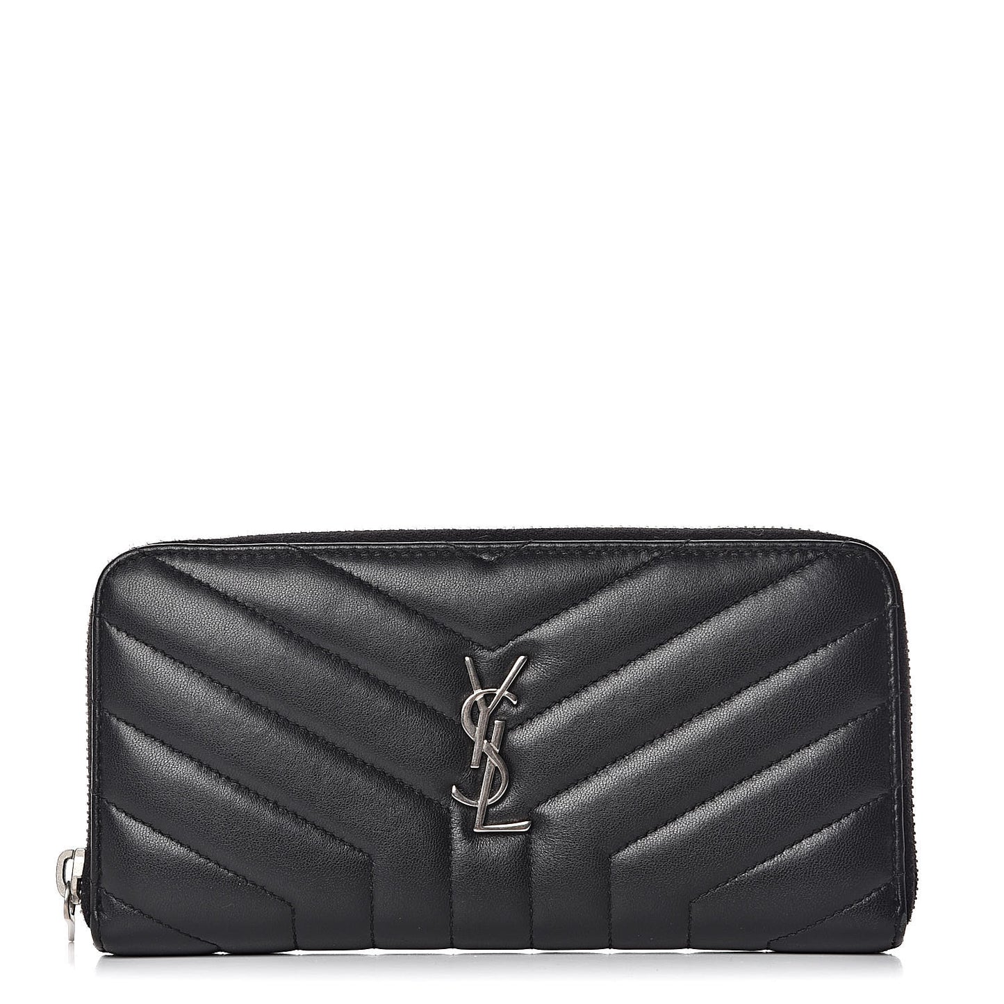 Calfskin Matelasse Chevron Monogram Zip Around Wallet Black