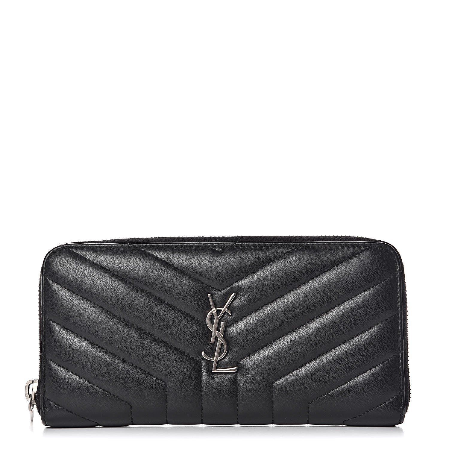 Saint Laurent Calfskin Matelasse Chevron Monogram Zip Around Wallet Black 1 of 8