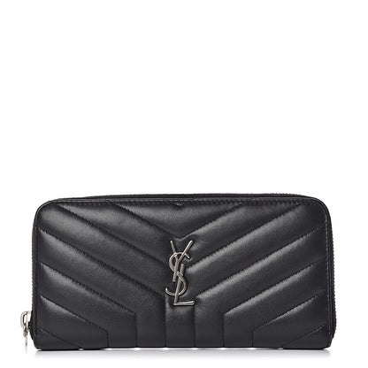 Saint Laurent Calfskin Matelasse Chevron Monogram Zip Around Wallet Black 1 of 8