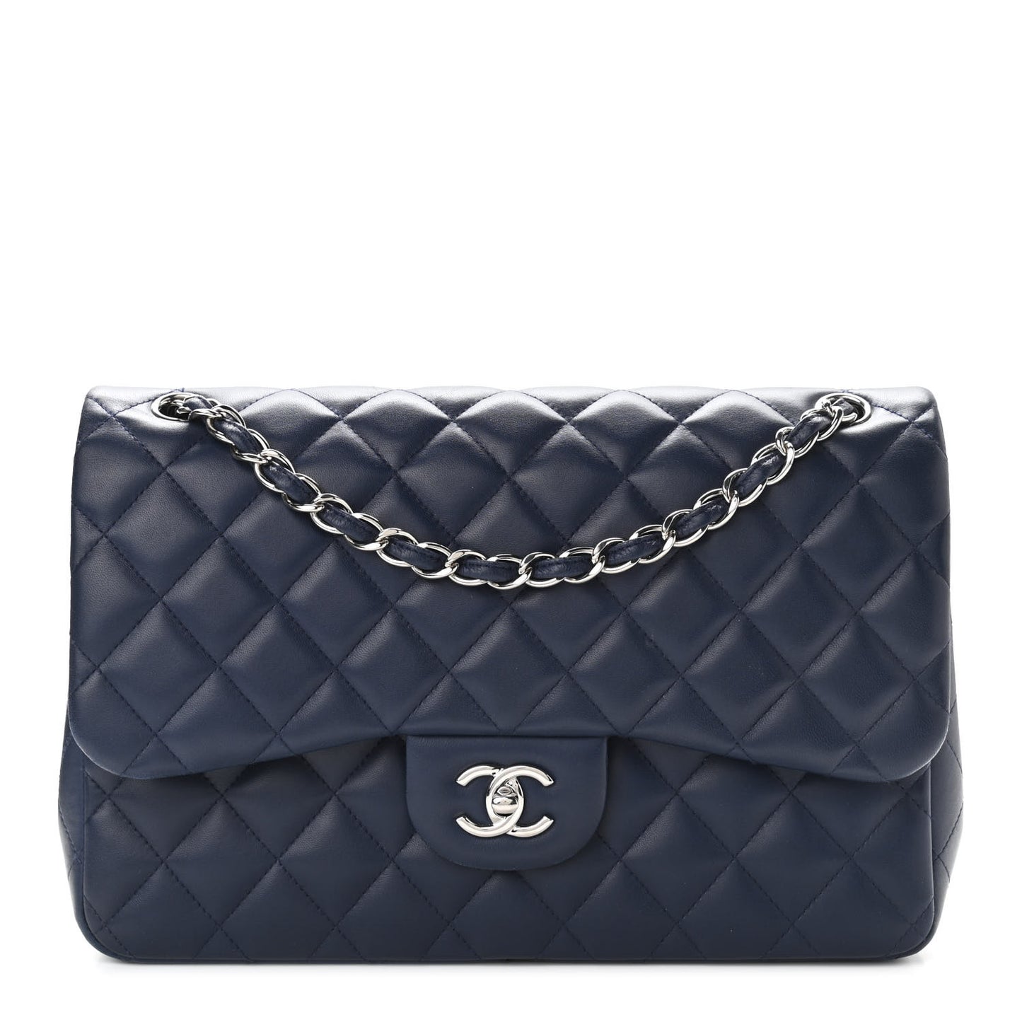 Lambskin Quilted Jumbo Double Flap Navy Blue