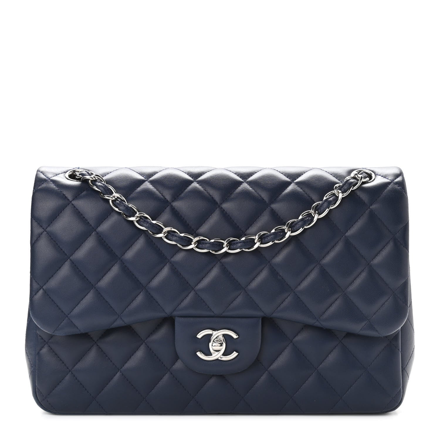 Chanel Lambskin Quilted Jumbo Double Flap Navy Blue 1 of 11