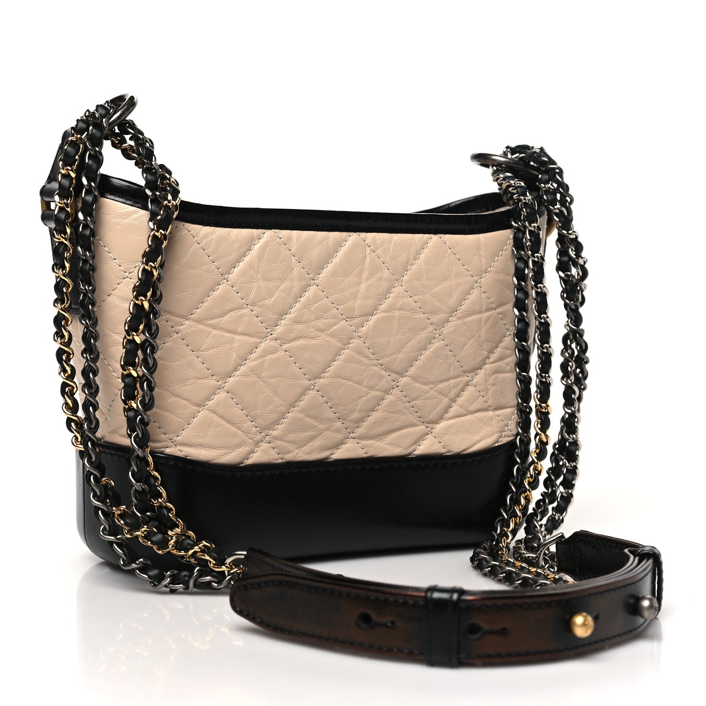 Aged Calfskin Quilted Small Gabrielle Hobo Beige Black