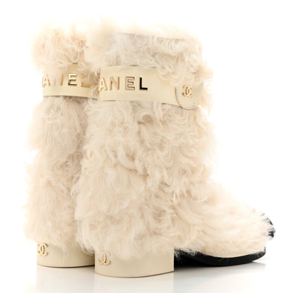 Chanel Shearling Sheepskin High Boots 38.5 Ivory Black 4 of 11