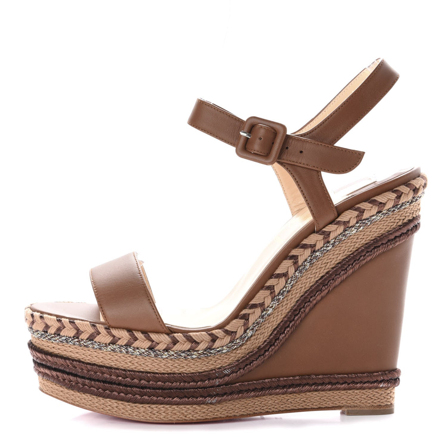 Christian Louboutin Calfskin New Duplice 120 Wedge Sandals 38 Cognac 1 of 10