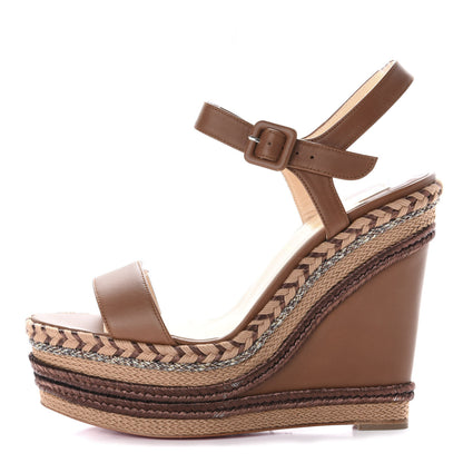 Christian Louboutin Calfskin New Duplice 120 Wedge Sandals 38 Cognac 1 of 10
