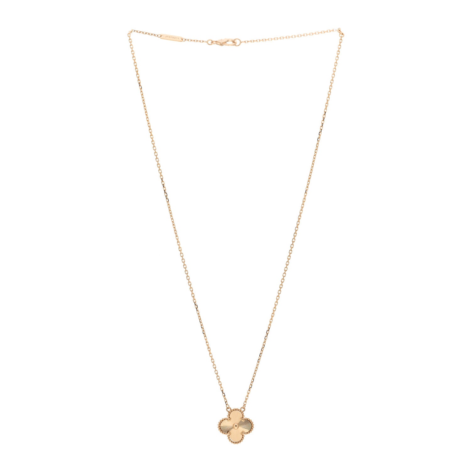 Van Cleef & Arpels 18K Yellow Gold Guilloche Vintage Alhambra Pendant Necklace 3 of 4