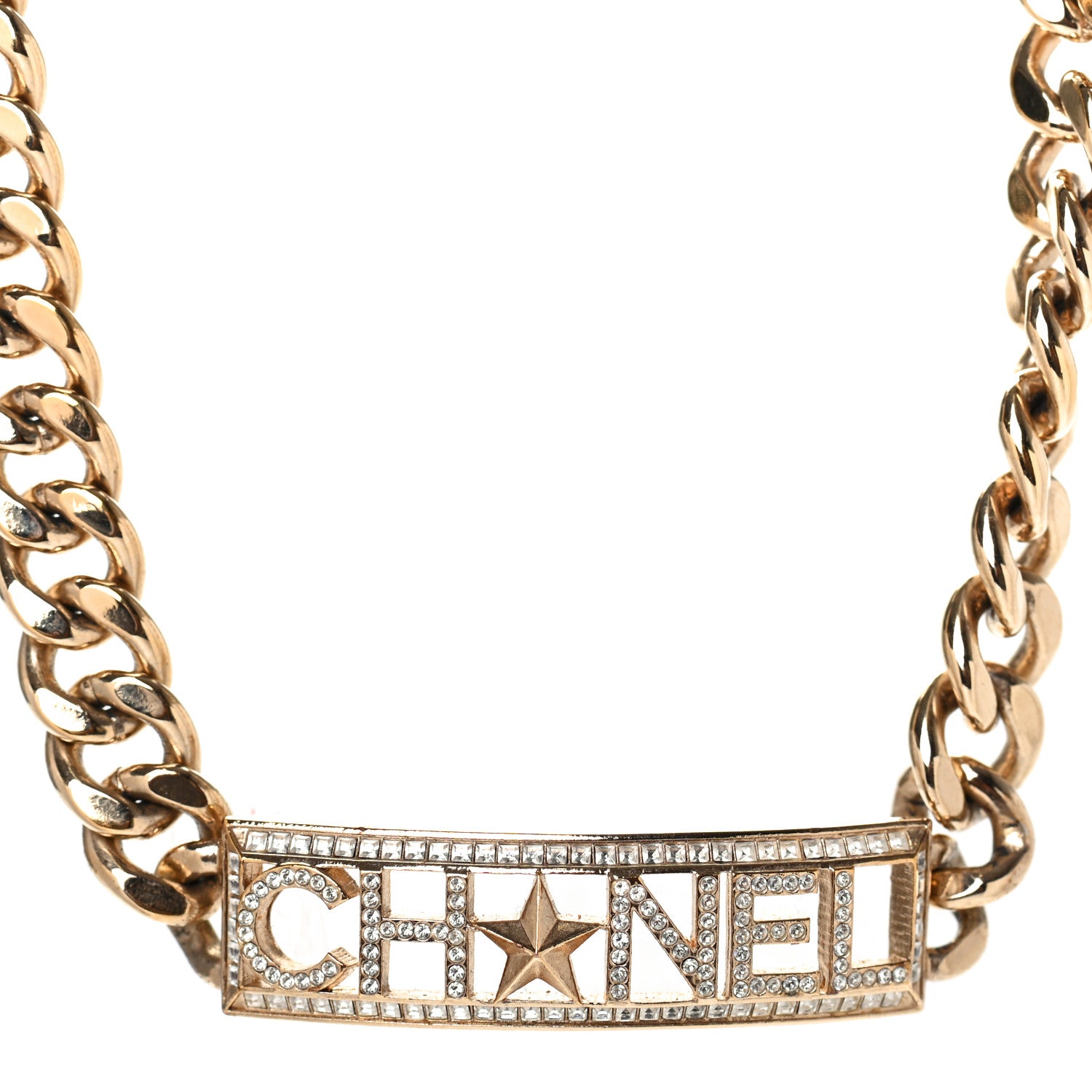 Chanel Crystal Chain Short Logo Necklace Gold 1 of 4