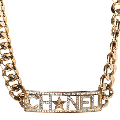 Chanel Crystal Chain Short Logo Necklace Gold 1 of 4
