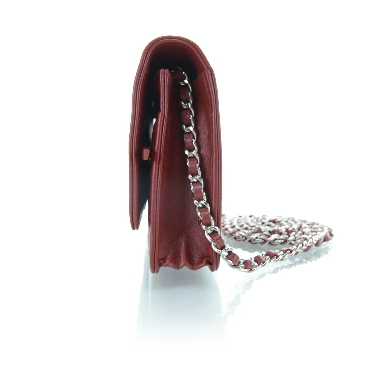 Lambskin Camellia Wallet on Chain WOC Red