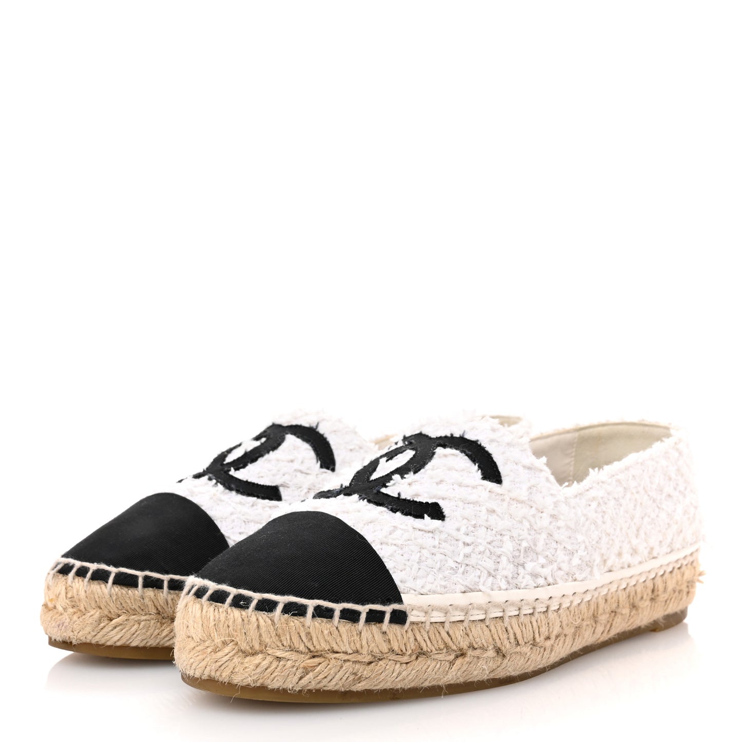 Tweed Grosgrain CC Espadrilles 38 White Black