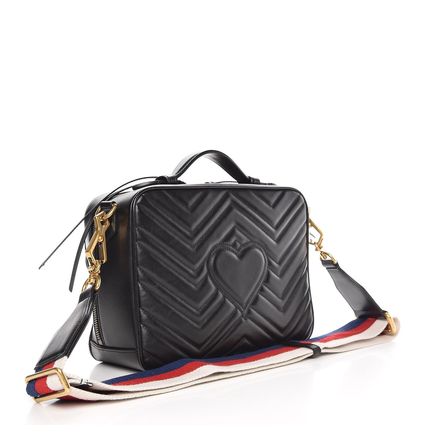 Calfskin Matelasse Sylvie Web Small GG Marmont Top Handle Shoulder Bag Black