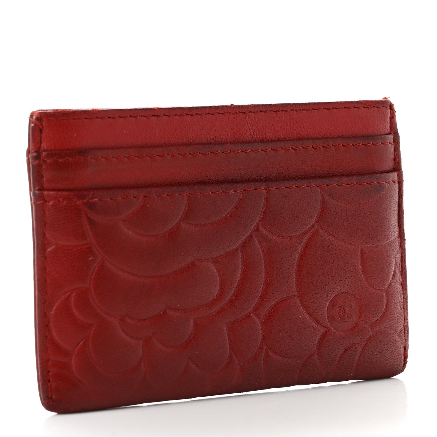Chanel Lambskin Camellia Card Holder Dark Red 2 of 7