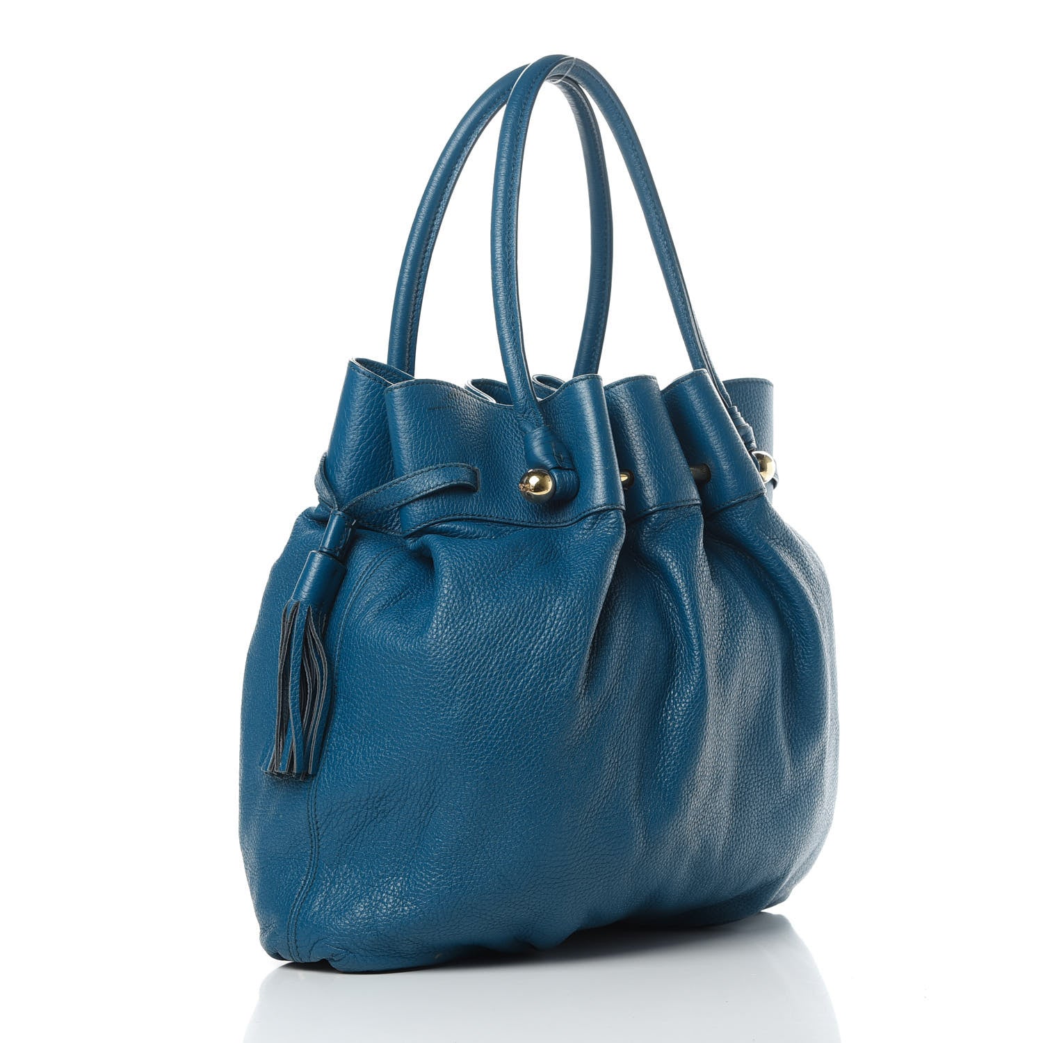 MCM Grained Calfskin Drawstring Bucket Bag Blue 4 of 16