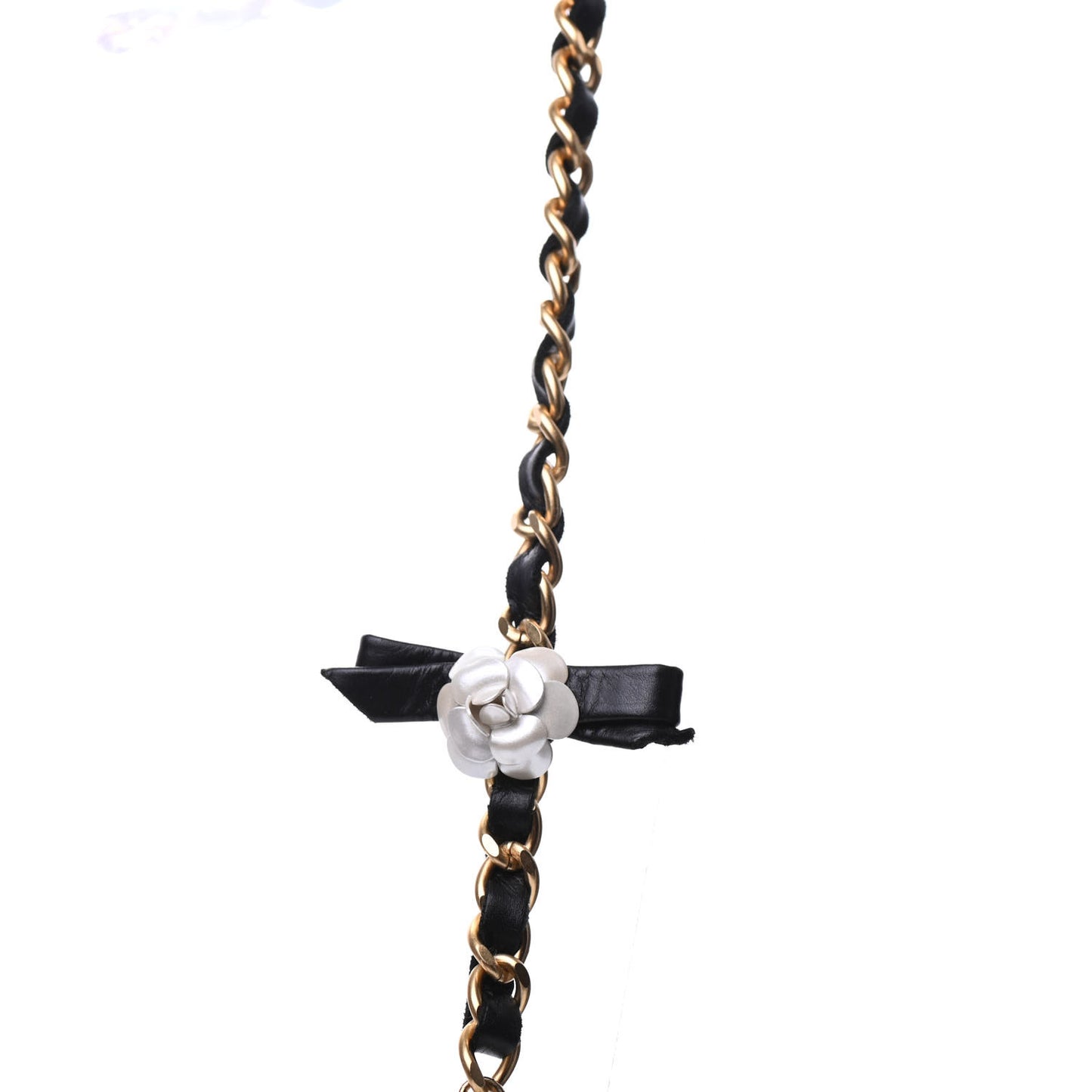Pearl Lambskin CC Camellia Necklace Black Gold