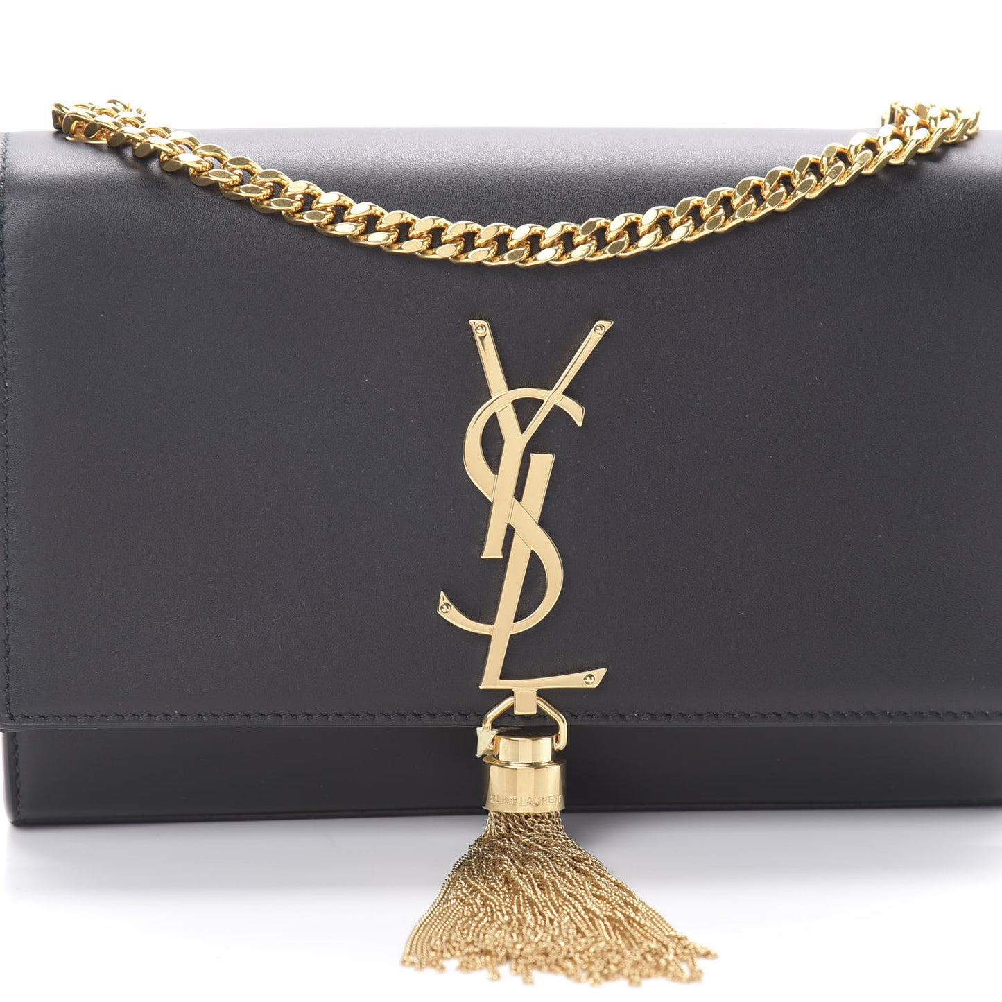 Calfskin Small Classic Monogram Kate Tassel Satchel Black