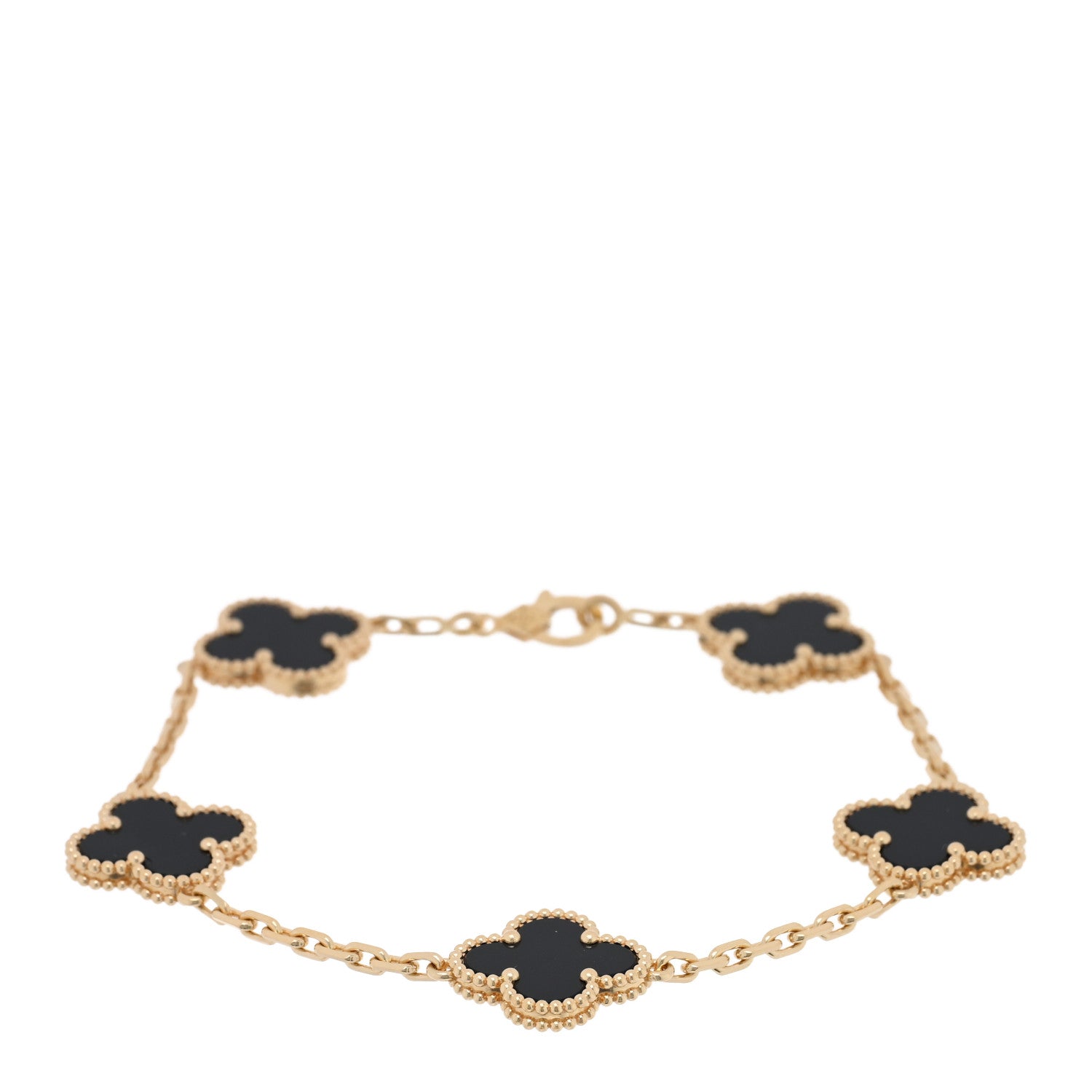 Van Cleef & Arpels 18K Yellow Gold Black Onyx 5 Motifs Vintage Alhambra Bracelet 1 of 3