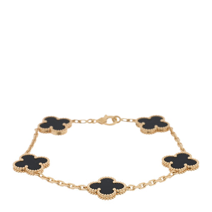 Van Cleef & Arpels 18K Yellow Gold Black Onyx 5 Motifs Vintage Alhambra Bracelet 1 of 3