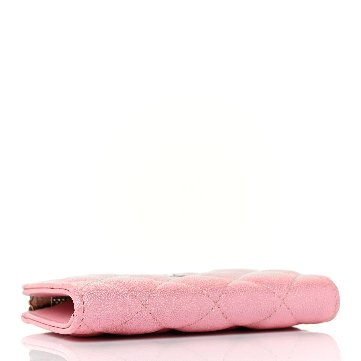 Iridescent Caviar Quilted Zipped Key Holder Case Rose Pink