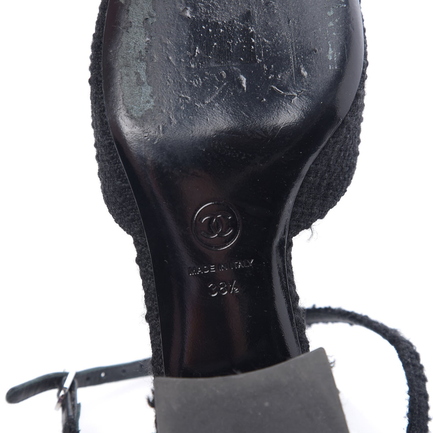 Chanel Tweed Iridescent Calfskin Cap Toe CC Slingback Pumps 38.5 Black Silver 7 of 12