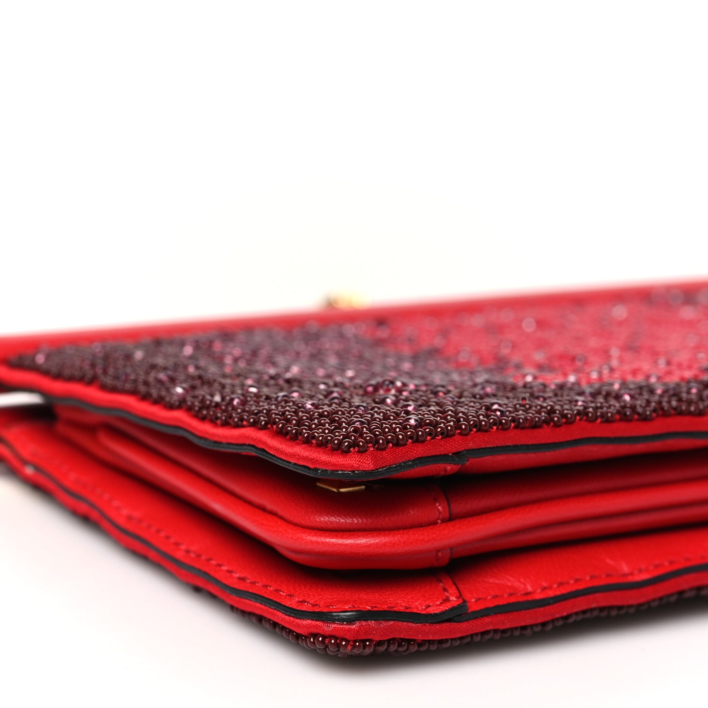 Nappa Crystal Embellished Clutch With Chain Red