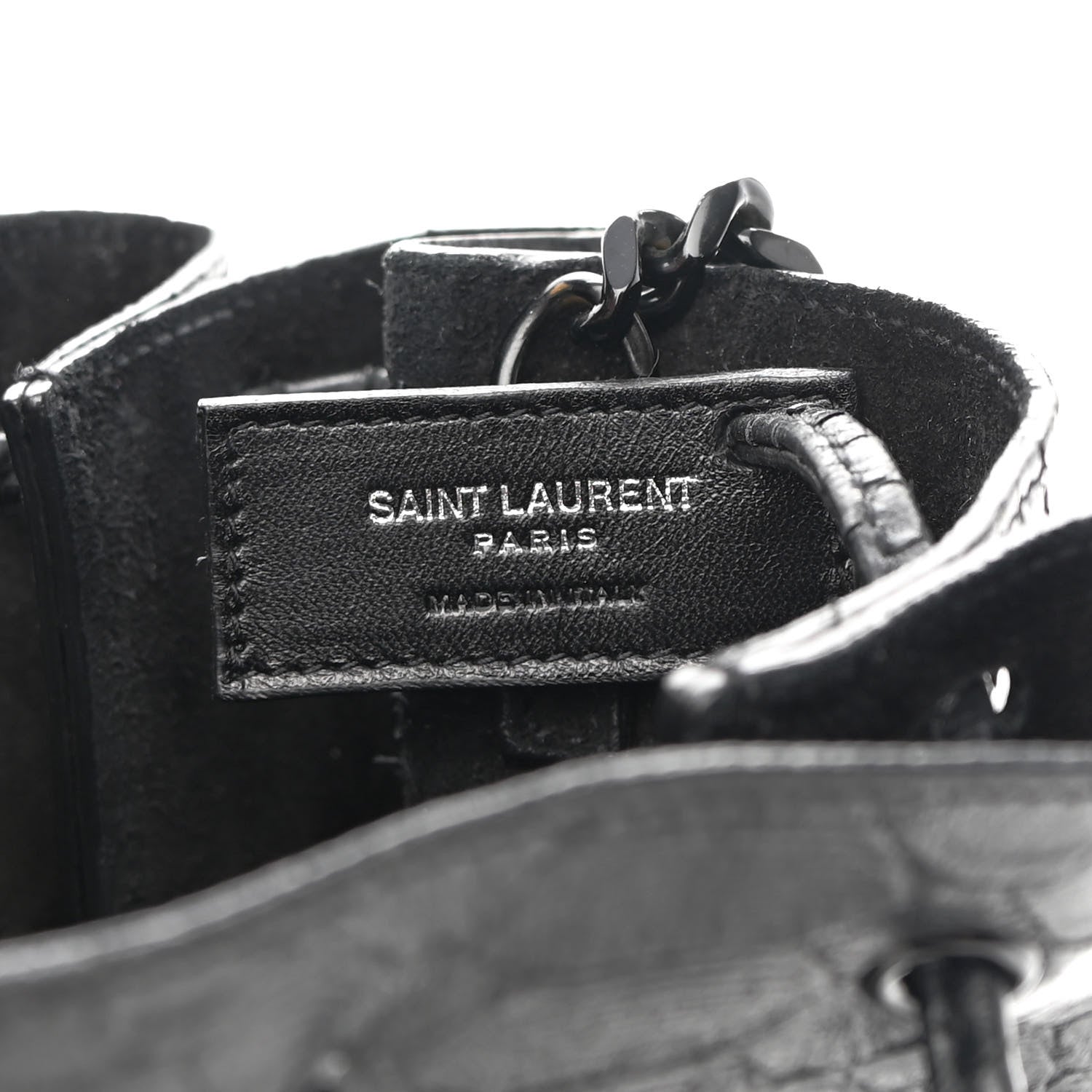 Saint Laurent Calfskin Python Embossed Mini Monogram Bucket Crossbody Bag Black 6 of 9