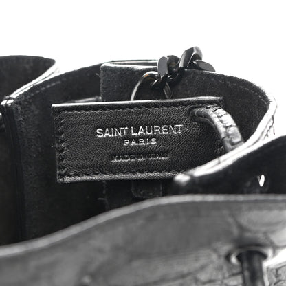 Saint Laurent Calfskin Python Embossed Mini Monogram Bucket Crossbody Bag Black 6 of 9