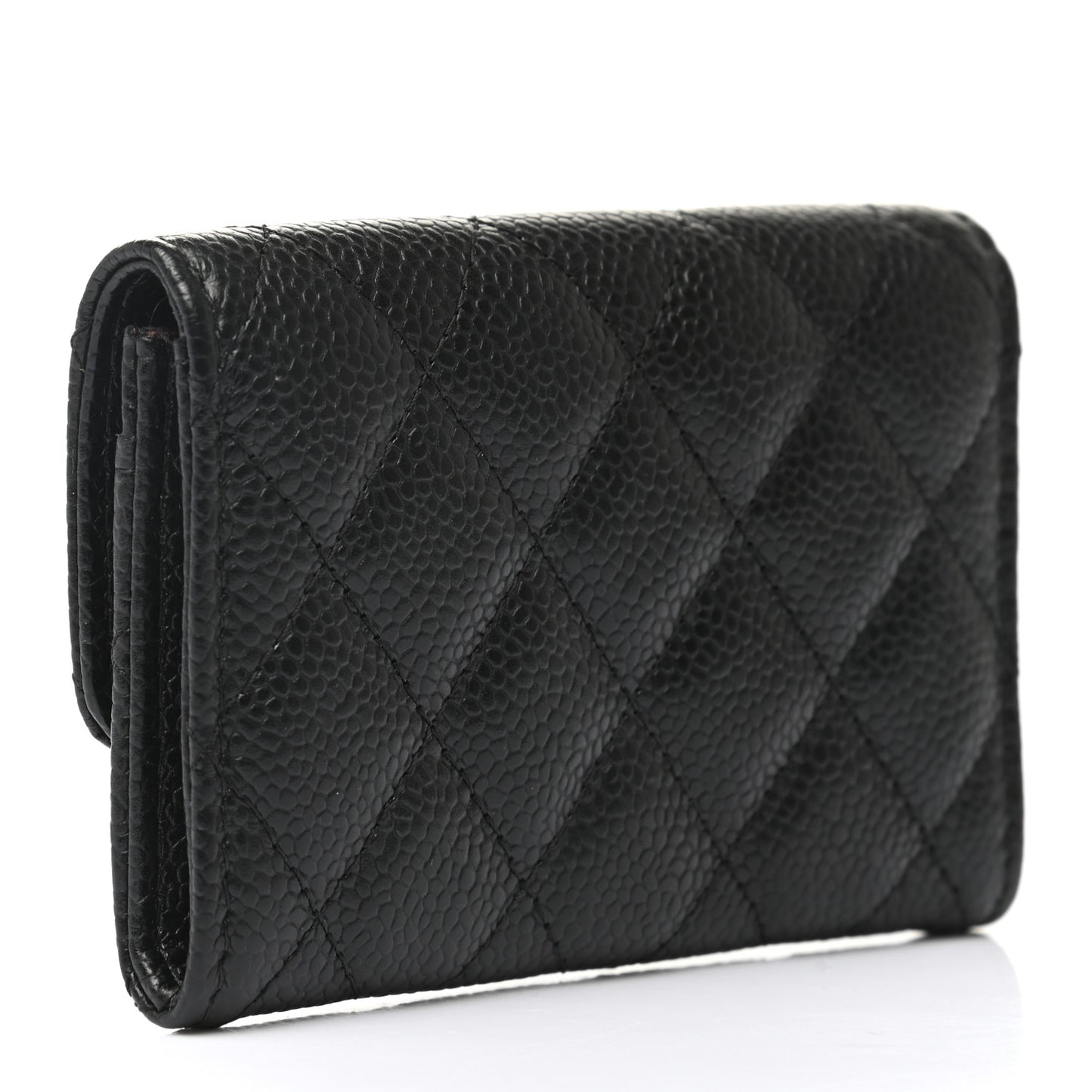 Caviar Quilted Flap Card Holder Black