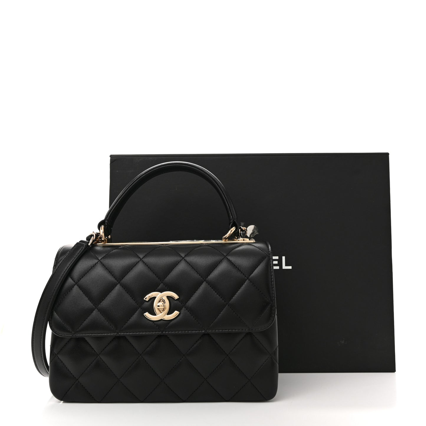 Lambskin Quilted Small Trendy CC Dual Handle Flap Bag Black