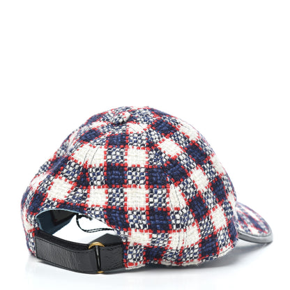 Gucci Vintage Tweed Check Baseball Hat M White Hibiscus Red Marine 3 of 5