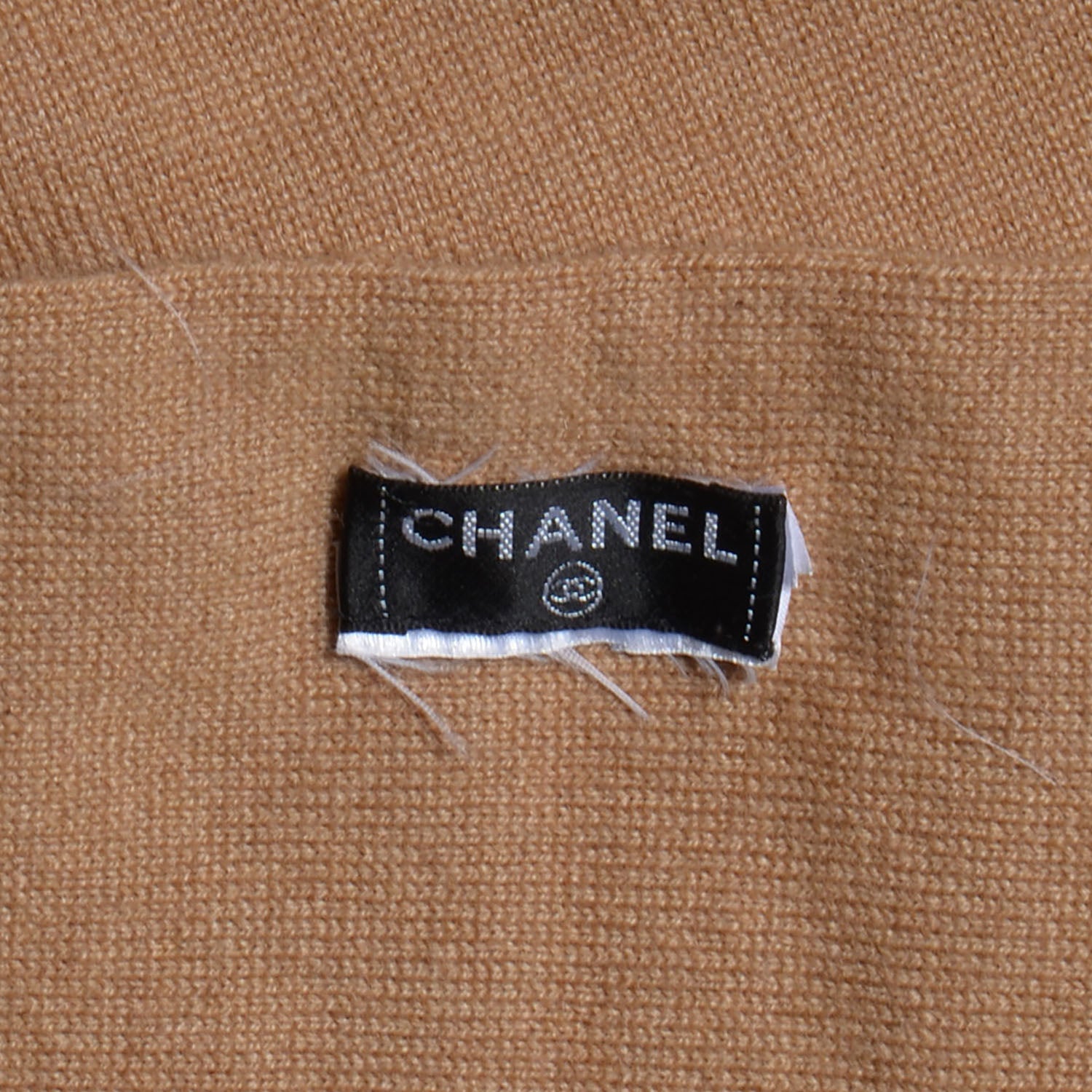Chanel Knit Embroidered Fringe Scarf Beige Black 5 of 5