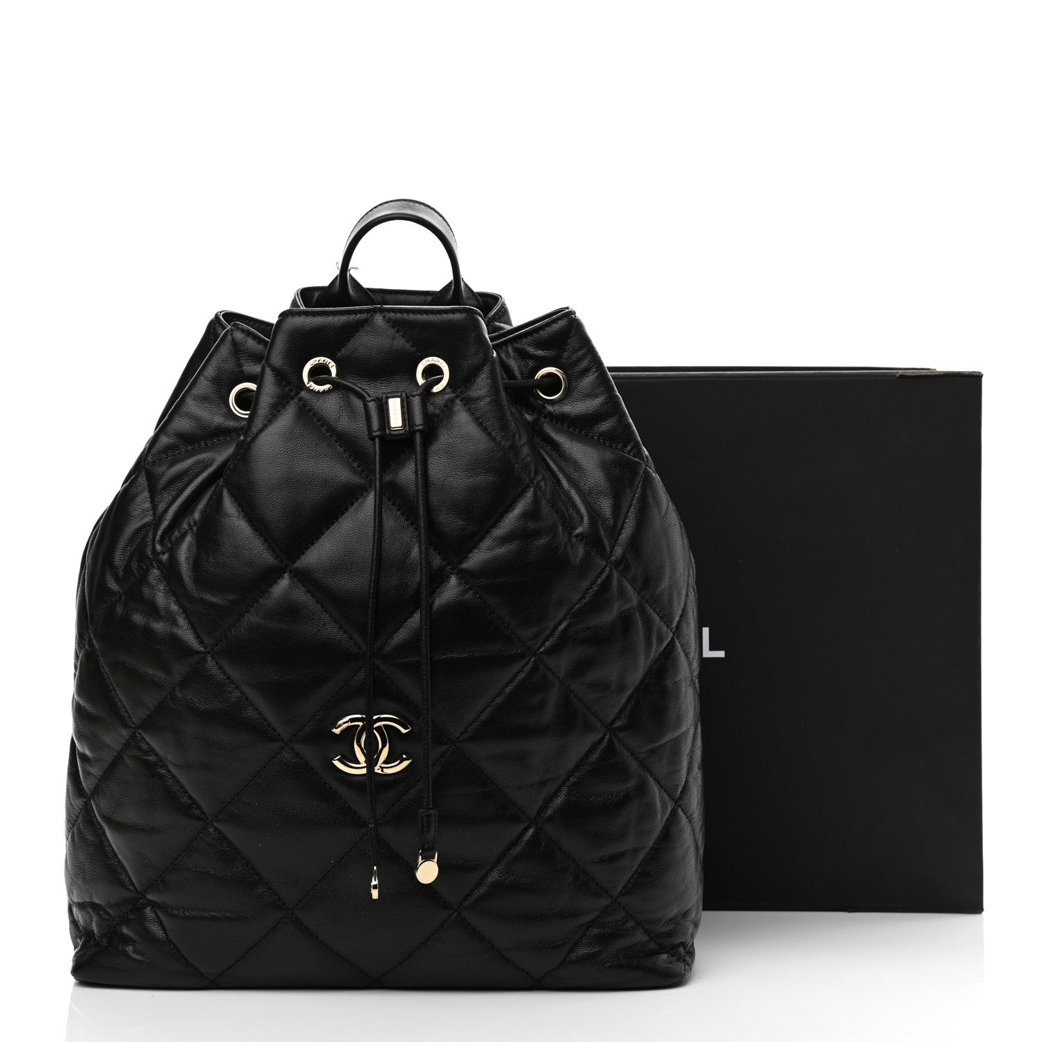 Chanel Lambskin Quilted Drawstring Backpack Black 12 of 12
