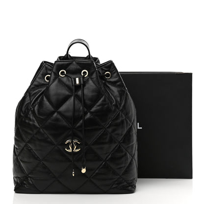 Chanel Lambskin Quilted Drawstring Backpack Black 12 of 12
