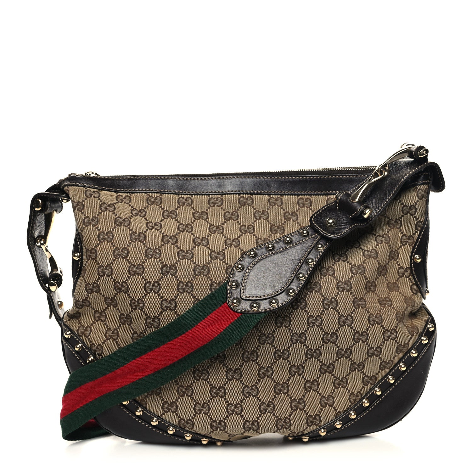 Gucci Monogram Web Studded Pelham Shoulder Bag Dark Brown 1 of 13
