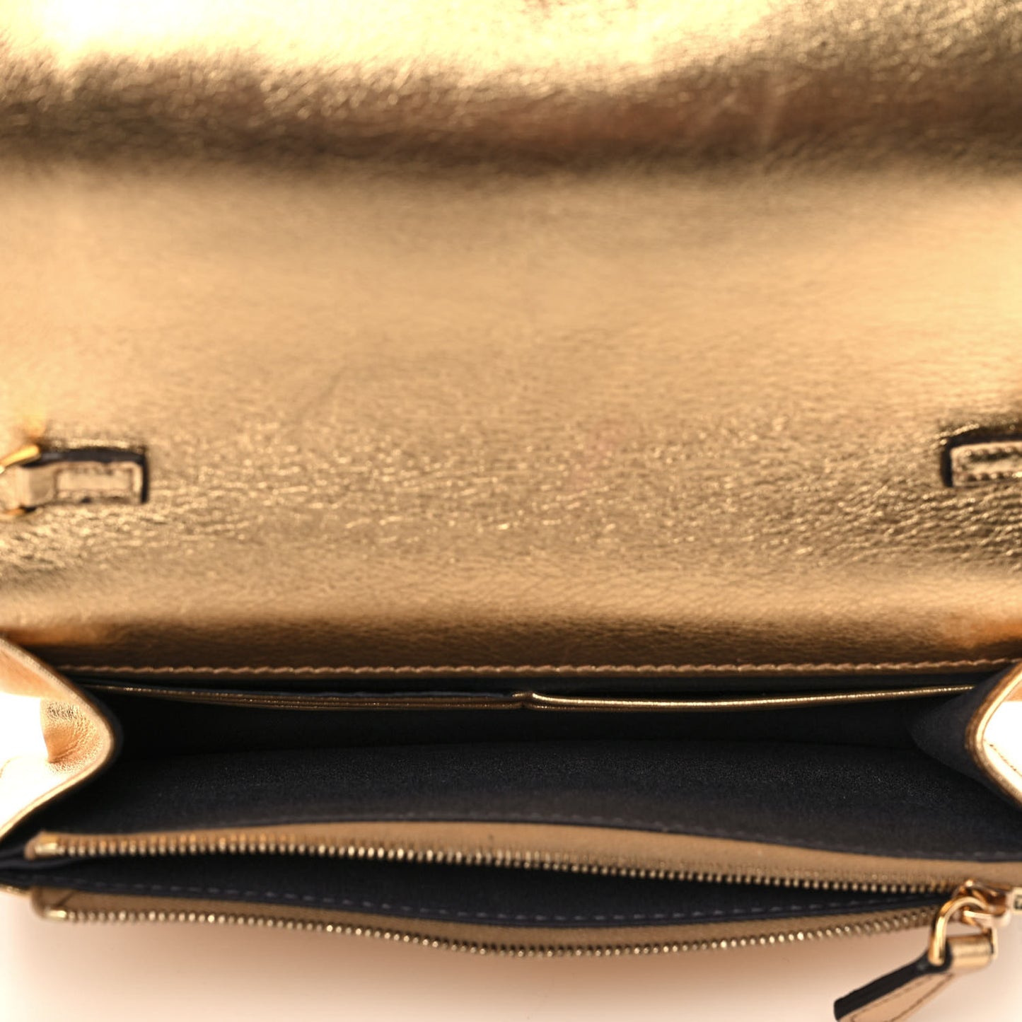 Vitello Catalan Mirror Flowerland Tube Wallet On Chain Gold