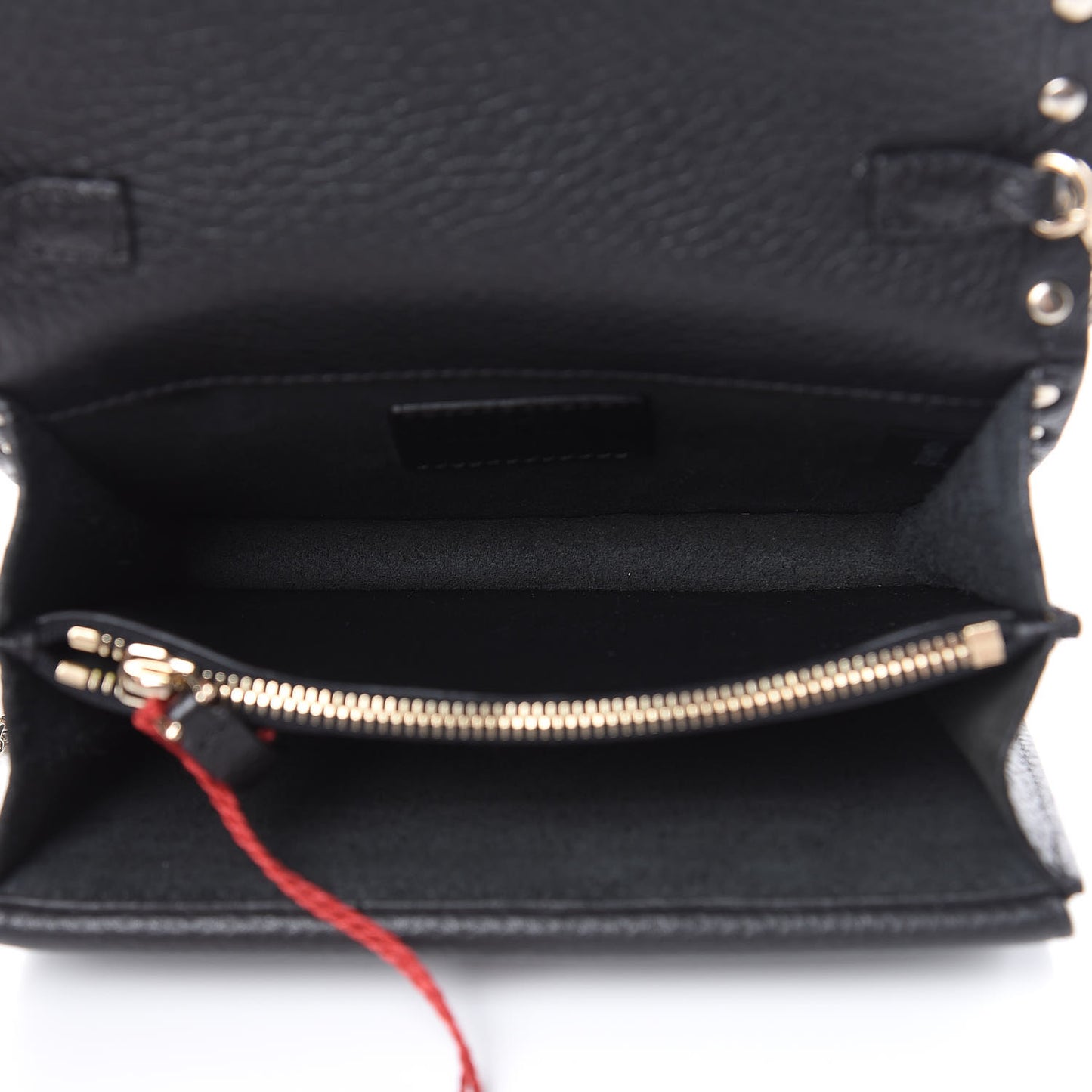 Pebbled Calfskin Rockstud Wallet on Chain Black