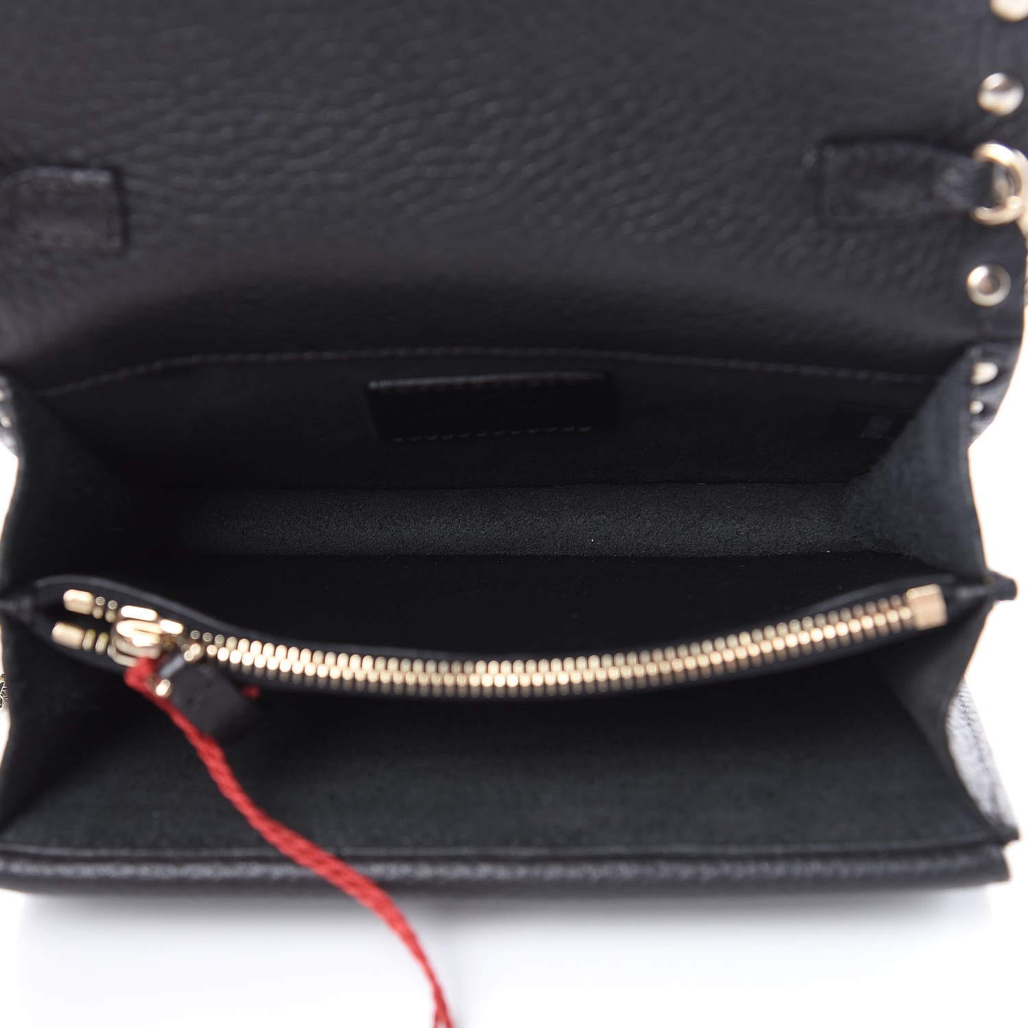 Valentino Garavani Pebbled Calfskin Rockstud Wallet on Chain Black 5 of 9
