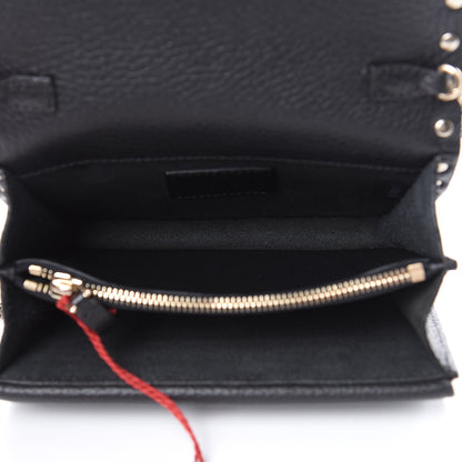 Valentino Garavani Pebbled Calfskin Rockstud Wallet on Chain Black 5 of 9