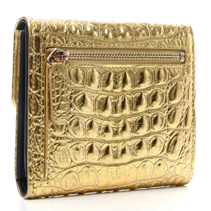 Chanel Metallic Calfskin Crocodile Embossed Cocodile Compact Flap Wallet Gold 3 of 8
