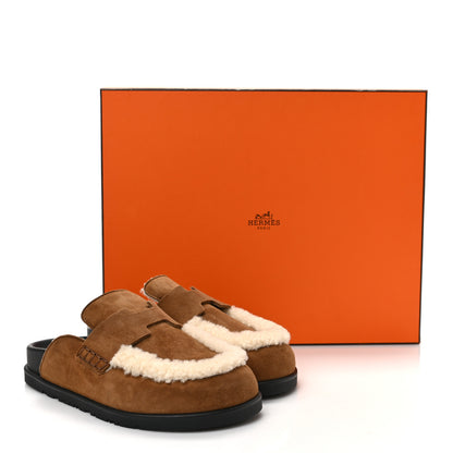 Hermes Suede Goatskin Shearling Go Mules 36.5 Brun Frume Ecru 8 of 8