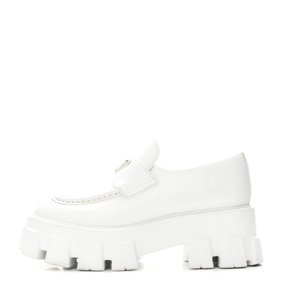 Prada Spazzolato Rois Metal Triangle Logo Monolith 55mm Loafers 36.5 White 1 of 10
