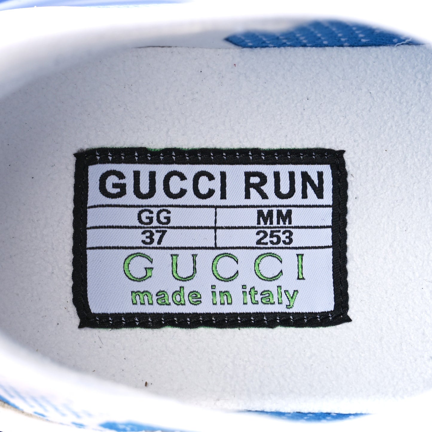 Technical Knit Fabric Waves GG Monogram Womens Gucci Run Sneakers 37 Great White Bright Splash Thunder Grey Sky