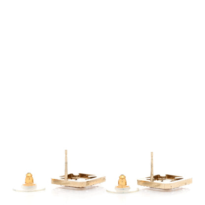 Chanel Crystal CC Square Earrings Gold Pink 4 of 4