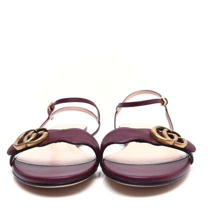 Gucci Lifford Calfskin GG Marmont Ankle Wrap Flat Sandals 39 Vintage Bordeaux 2 of 11