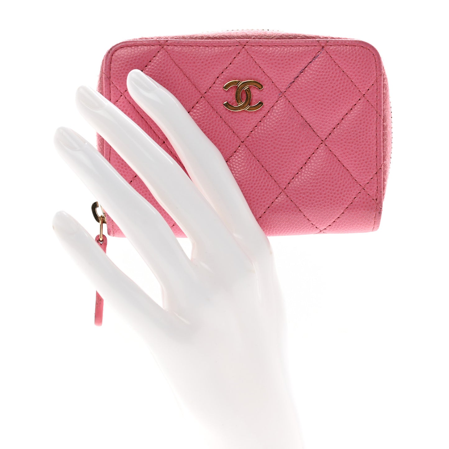 Caviar Quilted Zip Coin Purse Pink