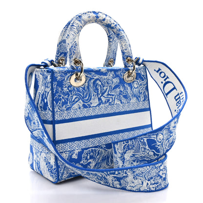 Christian Dior Canvas Toile De Jouy Reverse Embroidered Medium Lady D-Lite Fluorescent Blue 3 of 10