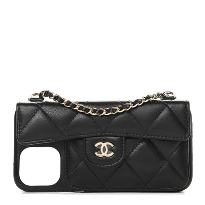 Chanel Lambskin Quilted iPhone XII Pro Holder With Chain Black 1 of 11